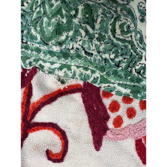 Vintage Kashmiri Handmade Quilt Green Size 57" x 76" Twin Throw Heriloom Ehtnic - Picture 5 of 10